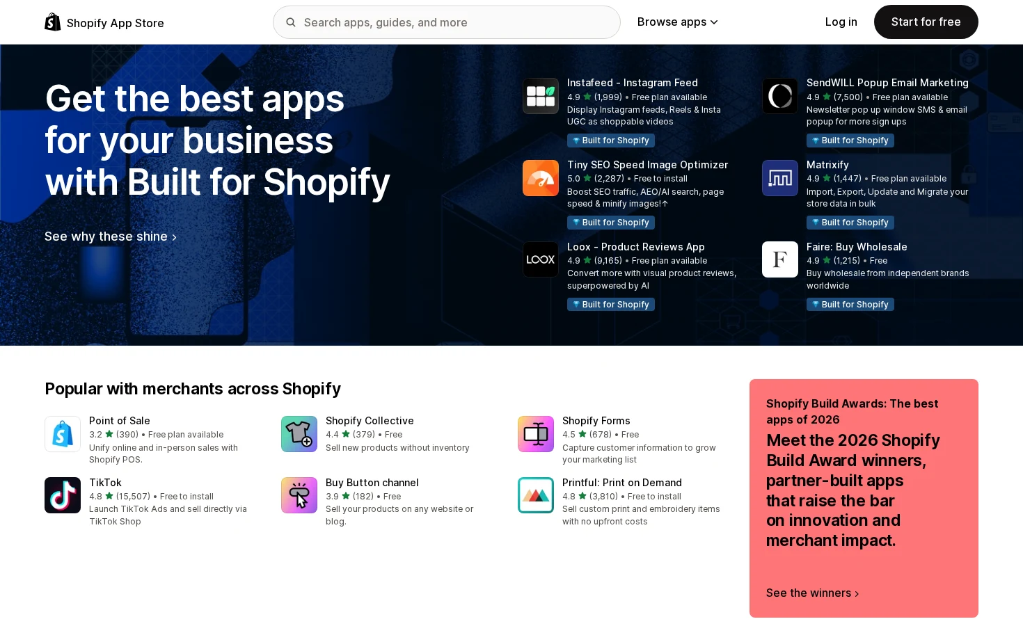 Shopify 应用商店：电子商务应用市场 页面快照